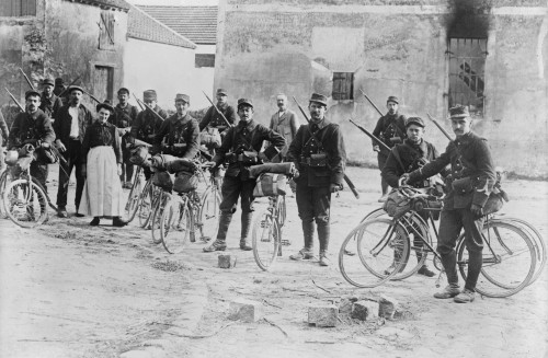 Wwi: Cyclists, C1914. /Nfrench Soldiers On Bicycles In Chauconin-Neufmontiers, France. Poster Print by Granger Collection - Item # VARGRC0354231