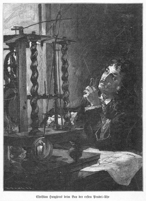 Christian Huygens /N(1629-1695). Dutch Mathematician And Physicist. Huygens Building The First Pendulum Clock. Wood Engraving, German, 19Th Century. Poster Print by Granger Collection - Item # VARGRC0006243