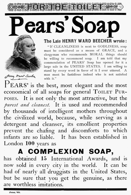 Pears' Soap Ad, 1889. /Namerican Magazine Advertisement, 1889. Poster Print by Granger Collection - Item # VARGRC0075333 Pears' Soap Ad, 1889. /Namerican Magazine Advertisement, 1889. Poster Print by Granger Collection - Item # VARGRC0075333