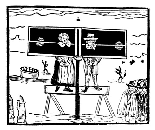 English Pillory. /Na Man And A Woman Standing In A Pillory While Villagers Stand And Jeer. Woodcut, English, Early 17Th Century. Poster Print by Granger Collection - Item # VARGRC0014956