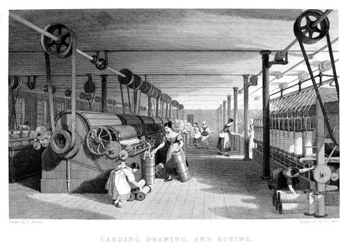 Textile Manufacture, 1834. /Ncarding, Drawing, And Roving In A Lancashire Cotton Mill. Line Engraving, English, 1834. Poster Print by Granger Collection - Item # VARGRC0012274