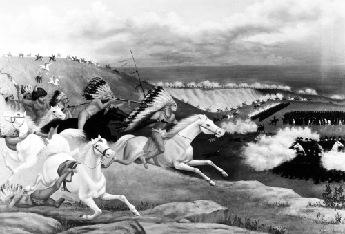 Plains Native Americans, C1889. /Nplains Native Americans Attacking A U.S. Army Camp. American Primitive Oil On Canvas, C1880. Poster Print by Granger Collection - Item # VARGRC0027982