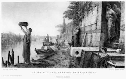 The Vestal Tuccia. /Nthe Vestal Tuccia Carrying Water In A Seive From The Tiber River To The Temple Of Vesta, To Prove Her Purity. Gravure After A Painting By Hector Leroux, Late 19Th Century. Poster Print by Granger Collection - Item # VARGRC0095338
