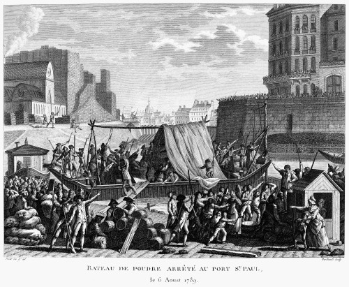 French Revolution, 1789. /Nunloading Gunpowder At A Port In Saint Paul, 6 August 1789. Contemporary French Engraving By Jean-Louis Prieur. Poster Print by Granger Collection - Item # VARGRC0094961