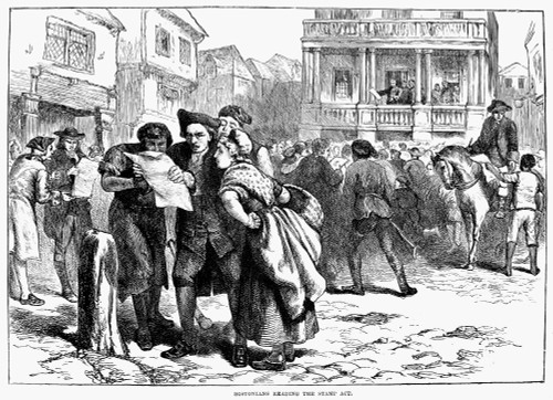 Boston: Stamp Act, 1765. /Nbostonians Reading News Of The Stamp Act In August 1765. Wood Engraving, English, 19Th Century. Poster Print by Granger Collection - Item # VARGRC0011885