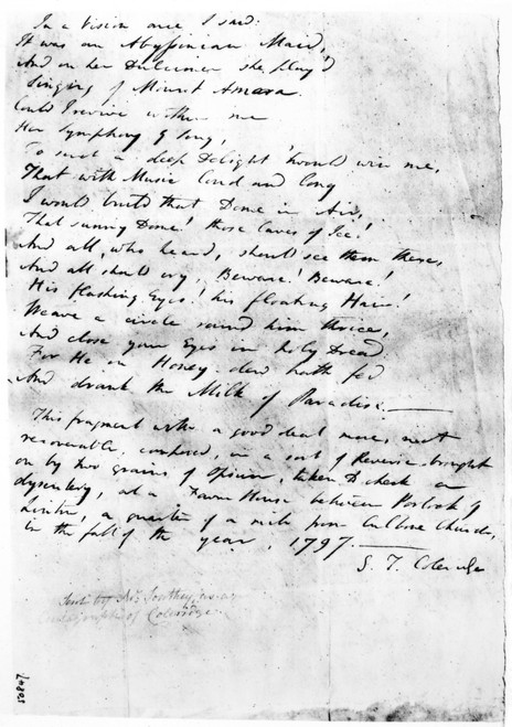Samuel Taylor Coleridge /N(1772-1834). English Poet. Part Of The Autograph Manuscript Of Samuel Taylor Coleridge'S 'Kubla Khan' With The Poet'S Account Of Its Composition, 1797. Poster Print by Granger Collection - Item # VARGRC0084598