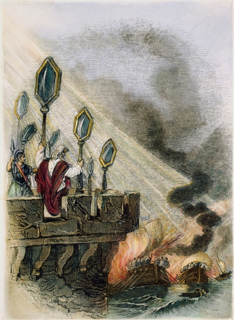 Archimedes (287?-212 B.C.). /Ngreek Mathematician And Inventor. Archimedes Employing His Invention Of Burning Mirrors To Destroy A Roman Fleet. Wood Engraving, 19Th Century. Poster Print by Granger Collection - Item # VARGRC0064585