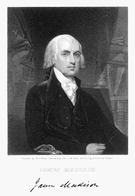James Madison (1751-1836). /N4Th President Of The United States. Stipple Engraving, 1836, By W.A. Wilmer After A Painting By Gilbert Stuart. Poster Print by Granger Collection - Item # VARGRC0042522