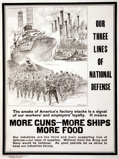 Wwi: Poster, 1917. /N'Our Three Lines Of National Defense.' Lithograph By R. Peckner, 1917. Poster Print by Granger Collection