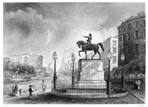 George Washington /N(1732-1799). First President Of The United States. Statue Of Washington At Union Square, New York City. Steel Engraving, 19Th Century. Poster Print by Granger Collection - Item # VARGRC0089578