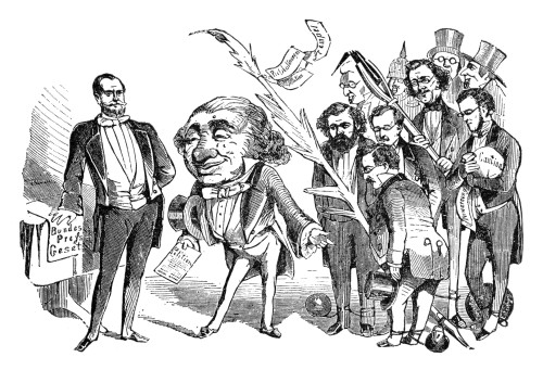 Prince Otto Von Bismarck /N(1815-1898). Prince Otto Von Bismarck-Schonhausen. Prussian Statesman. Bismarck Receiving Representatives Of The Press. Caricature, German, 1853. Poster Print by Granger Collection - Item # VARGRC0267449