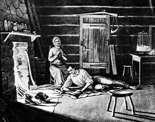 Abraham Lincoln /N(1809-1865). 16Th President Of The United States. A Young Lincoln Reading By Firelight, With His Stepmother, Sarah Bush Lincoln. Engraving, 19Th Century. Poster Print by Granger Collection - Item # VARGRC0034846