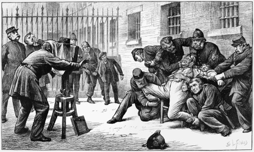 Police Photographer, 1873. /N'The Bashful Model.' Police Officers Restrain An Inmate While His Photograph Is Taken. Engraving, American, 1873. Poster Print by Granger Collection - Item # VARGRC0266774