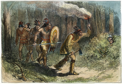 Tracking Fugitives, 1711. /Ntuscarora Indians Tracking Fugitive European Colonists In Eastern North Carolina At The Beginning Of The Tuscarora War (1711-1715). Wood Engraving, 19Th Century. Poster Print by Granger Collection - Item # VARGRC0061750