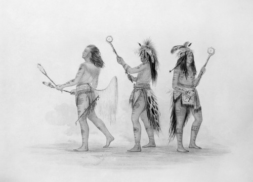 Catlin: Ball Players. /Nchoctaw, Sioux And Ojibwa Men Wearing Costumes And Paint And Carrying Nets For A Ball Game. From 'Album Unique,' George Catlin, 1861. Poster Print by Granger Collection - Item # VARGRC0176579
