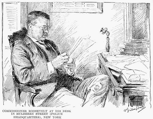 Theodore Roosevelt /N(1858-1919). 26Th President Of The United States. Roosevelt At His Desk At Police Headquarters When He Was Police Commissioner Of New York City. Drawing, 1895. Poster Print by Granger Collection - Item # VARGRC0063739 Theodore Roosevelt /N(1858-1919). 26Th President Of The United States. Roosevelt At His Desk At Police Headquarters When He Was Police Commissioner Of New York City. Drawing, 1895. Poster Print by Granger Collection - Item # VARGRC0063739