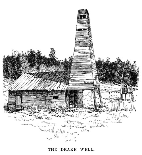 Edwin Drake (1819-1880)./Nthe Drake Well. American Pioneer In Oil Industry. Oil Well Drilled By Edwin Drake In Titusville, Pa. Wood Engraving, 1886. Poster Print by Granger Collection - Item # VARGRC0048073