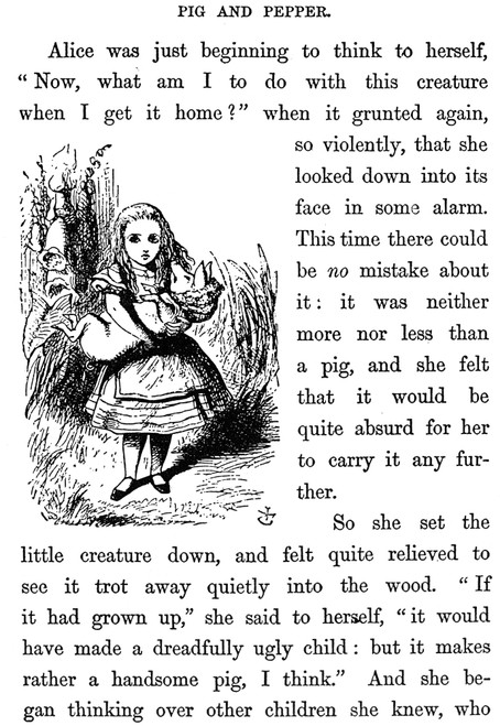 Buyenlarge 'Alice in Wonderland: Alice and The Pig-Baby' by John Tenniel Painting Print