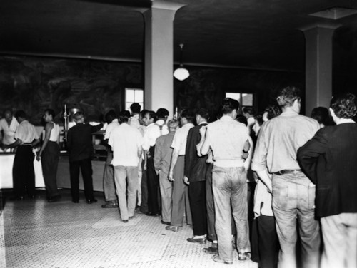 Ellis Island, 1947. /Nmen Waiting In Line For A Meal In The Dining Room At Ellis Island. Photograph, 1947. Poster Print by Granger Collection - Item # VARGRC0185910