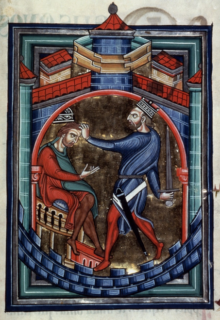 Heraclius (C575-641). /Nbyzantine Emperor, 610-41. Heraclius Decapitating Khosrau Ii. German Manuscript Illumination, C1200-1232. Poster Print by Granger Collection - Item # VARGRC0050009