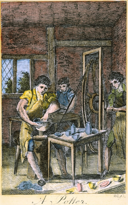 Colonial Potter, 18Th C. /Na Colonial American Potter Assisted By Indentured Servants: Engraving, Late 18Th Century. Poster Print by Granger Collection - Item # VARGRC0007986