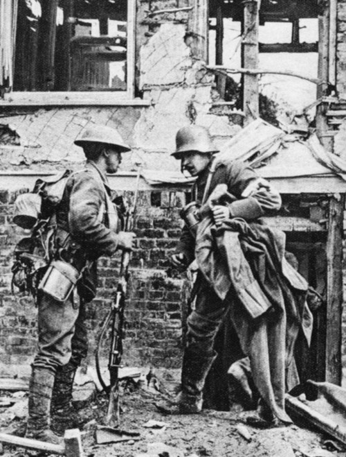 World War I: Surrender. /Ngerman Soldier Emerging From A Cellar To Surrender To The British Troops During World War I. Photograph, C1917. Poster Print by Granger Collection - Item # VARGRC0407980