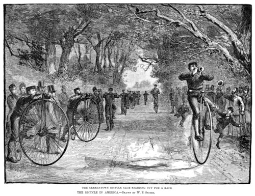 Bicycle Club Race, 1880. /N'The Germantown (Pennsylvania) Bicycle Club Starting Out For A Race.' Wood Engraving, 1880, After W.P Snyder. Poster Print by Granger Collection - Item # VARGRC0088341