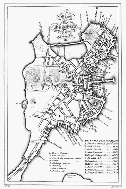Boston Map, 1722. /Nengraved Facsimile By George G. Smith