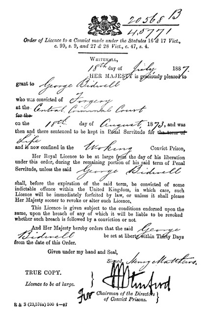 George Bidwell (C1837-1899). /Namerican Con Man. Ticket Of Leave Granted Bidwell In 1887 After He Had Served Nearly Fourteen Years In Prison In England For Forgery. Poster Print by Granger Collection - Item # VARGRC0058507