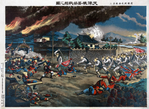 Boxer Rebellion, 1900. /Nbritish And Japanese Troops Engaging Boxer Forces In Battle At Tianjin, China. Color Lithograph By Torajiro Kasai, 1900. Poster Print by Granger Collection - Item # VARGRC0114029