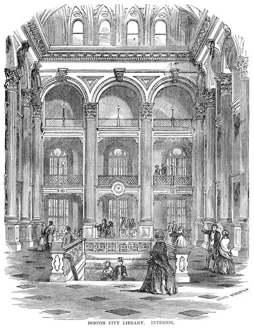 Boston City Library. /Nbates Hall At Boston City Library. Wood Engraving, American, 19Th Century. Poster Print by Granger Collection - Item # VARGRC0041270