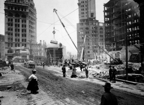 San Francisco Earthquake. /Nrepairing The Destruction At Third, Kearney, And Market Streets, Following The Earthquake Of 18 April 1906. Poster Print by Granger Collection - Item # VARGRC0119420