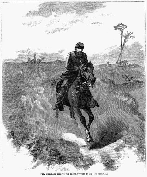 Philip Henry Sheridan /N(1831-1888). American Army Commander. General Sheridan'S Ride From Winchester To Cedar Creek, Virginia, 19 October 1864. Contemporary Wood Engraving. Poster Print by Granger Collection - Item # VARGRC0045492