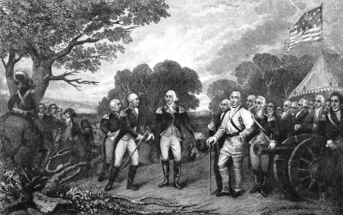 Saratoga: Surrender, 1777. /Nsurrender Of General John Burgoyne To Horatio Gates At Saratoga, New York, 17 October 1777. Steel Engraving, 19Th Century, After John Trumbull. Poster Print by Granger Collection - Item # VARGRC0040107