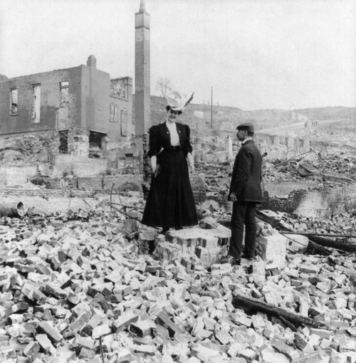 San Francisco Earthquake. /Na Man And Woman Standing Amid The Rubble, Following The Earthquake Of 18 April 1906. Stereograph, 1906. Poster Print by Granger Collection - Item # VARGRC0119413