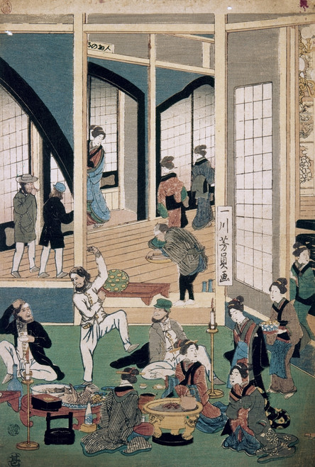Yokohama: Restaurant, 1861. /Nentertainment For Foreigners At A Restaurant In The Gankiro District, Yokohama, Japan. Woodblock Print, 1861, By Issen Hoin. Poster Print by Granger Collection - Item # VARGRC0103487