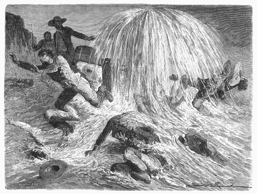 Drake Oil Well, 1859. /Nedwin L. Drake Strikes Oil At Oil Creek, Titusville, Pennsylvania, In 1859. Wood Engraving, French, 1870, After Emile Bayard. Poster Print by Granger Collection - Item # VARGRC0066778