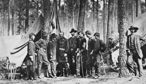 Civil War: Mathew Brady. /Ngeneral R.B. Potter And Staff During The Civil War; Photographer Mathew Brady Stands At Right, After Purposefully Walking Into The Frame. Poster Print by Granger Collection - Item # VARGRC0090672