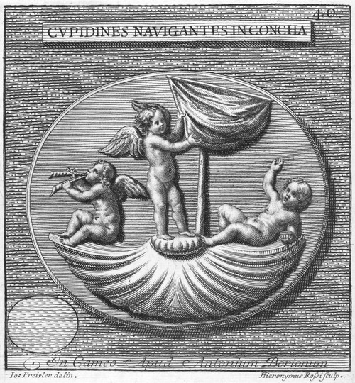 Cherubim, 18Th Century. /Ncupids Sailing In A Conch Shell. 18Th Century Line Engraving. Poster Print by Granger Collection - Item # VARGRC0093602
