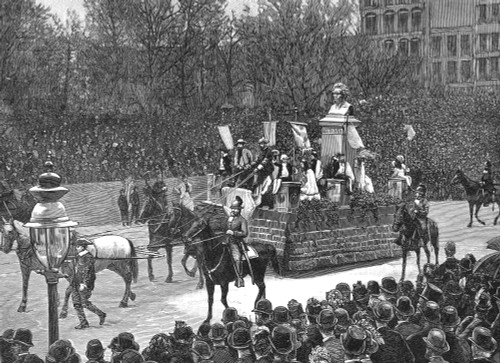 Industrial Parade, 1889. /Nthe Beethoven Float Passing The Reviewing Stand On Union Square, New York City, 1 May 1889. Wood Engraving From A Contemporary American Newspaper. Poster Print by Granger Collection - Item # VARGRC0096200