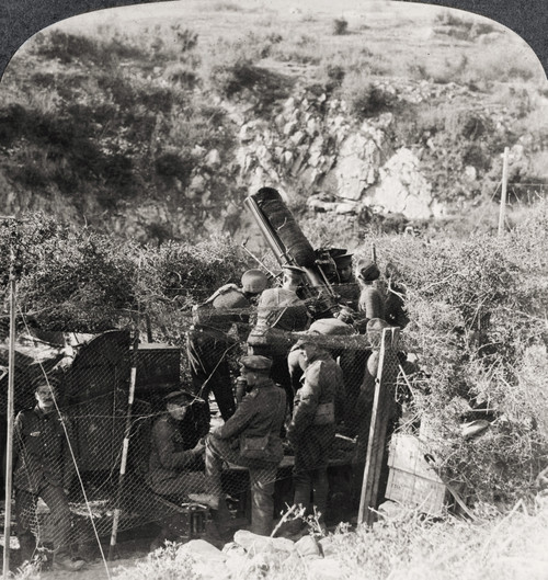 World War I: Anti-Aircraft. /Na Camouflaged British Anti-Aircraft Gun In Action On The Balkan Front. Stereograph, C1916. Poster Print by Granger Collection - Item # VARGRC0099657