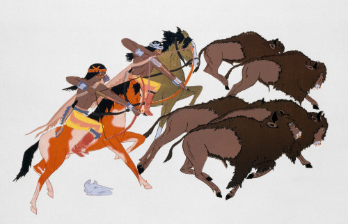 Buffalo Hunt, C1880. /Na Native American Buffalo Hunt. Drawing, 20Th Century. Poster Print by Granger Collection - Item # VARGRC0106392