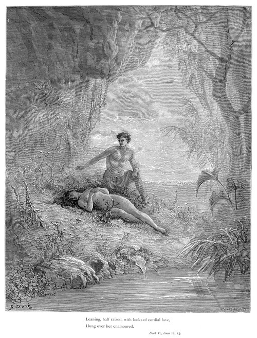 Adam & Eve. /Nwood Engraving After Gustave Dor_ For John Milton'S 'Paradise Lost,' 19Th Century. Poster Print by Granger Collection - Item # VARGRC0003791