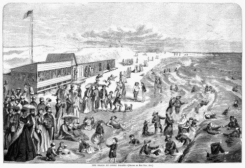 Coney Island Beach, 1867. /Nenjoying The Beach And The Ocean At Coney Island, Brooklyn, New York. Wood Engraving, American 1867. Poster Print by Granger Collection - Item # VARGRC0088463