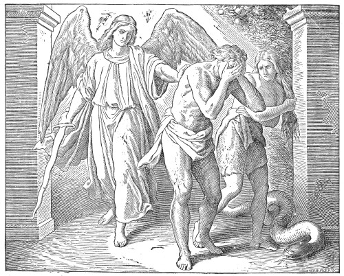 Adam And Eve. /Nadam And Eve Cast Out Of The Garden Of Eden. Wood Engraving From A 19Th Century Bible. Poster Print by Granger Collection - Item # VARGRC0068293
