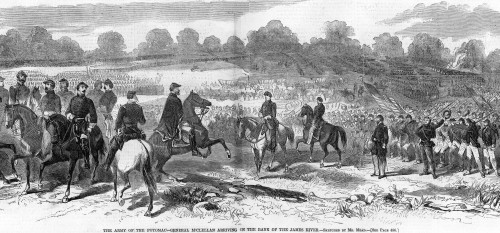 Seven Days' Battles, 1862. /Nthe Arrival Of Union Commander George B. Mcclellan On The Bank Of The James River, Virginia, 29 June 1862. Wood Engraving From A Contemporary American Newspaper. Poster Print by Granger Collection - Item # VARGRC0065282