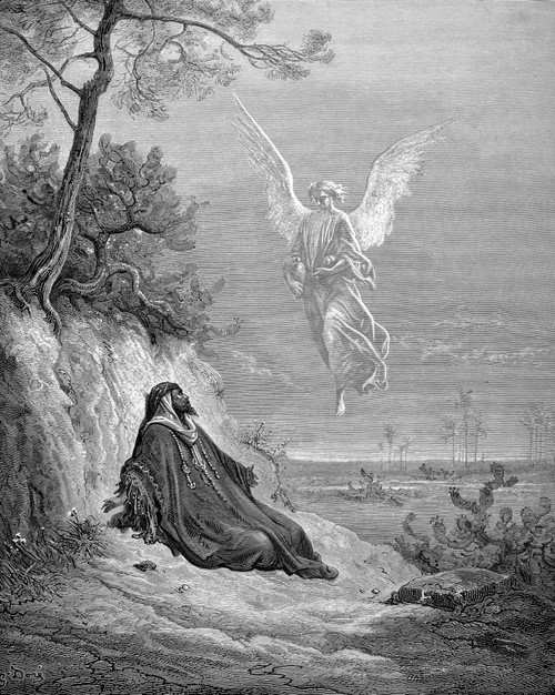 Dor_: Elijah And Angel. /N'Elijah Nourished By An Angel' (I Kings 19:5). Wood Engraving After Gustave Dor_. Poster Print by Granger Collection - Item # VARGRC0028006