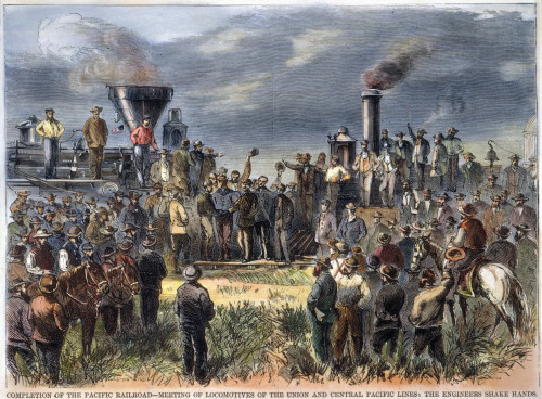 Promontory Point, 1869. /Nthe Joining Of The Central Pacific And Union Pacific Railroads At Promontory Point, Utah, On May 10, 1869: Contemporary Wood Engraving. Poster Print by Granger Collection - Item # VARGRC0061007