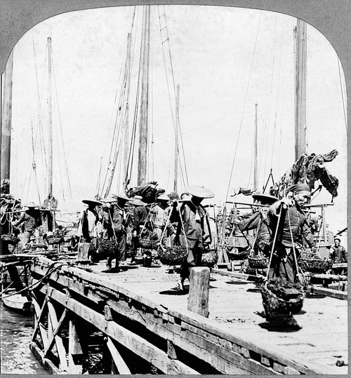 China: Coal Barges, C1902. /Ncoolies Unloading Coal Barges In Hong Kong, China. Stereograph, C1902. Poster Print by Granger Collection - Item # VARGRC0113922