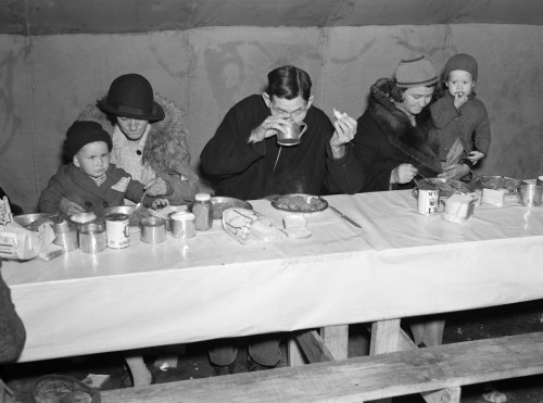 Flood Refugees, 1937. /Nflood Refugees Eating At Tent City Near Shawneetown, Illinois. Photograph By Russell Lee, April 1937. Poster Print by Granger Collection - Item # VARGRC0323375 Flood Refugees, 1937. /Nflood Refugees Eating At Tent City Near Shawneetown, Illinois. Photograph By Russell Lee, April 1937. Poster Print by Granger Collection - Item # VARGRC0323375